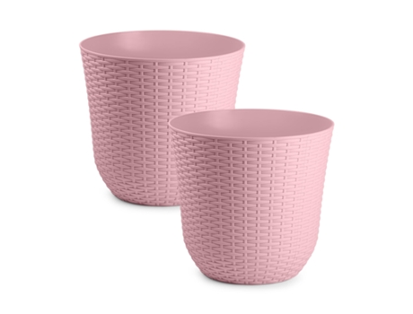 PLASTIC FORTE Rattan - Lote de 2 Macetas Decorativas 33 cm. Uso Interior y Exterior. Rosa