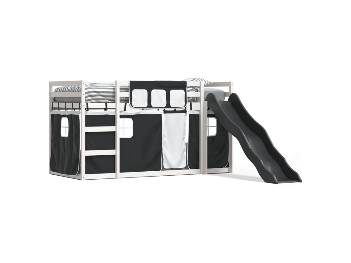 Litera con tobogán y cortinas 90x190 cm Dkd blanco y negro Home Decor