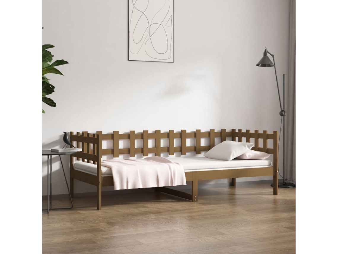 Sofá Cama Madera Maciza De Pino Marrón Miel 90x200 Cm