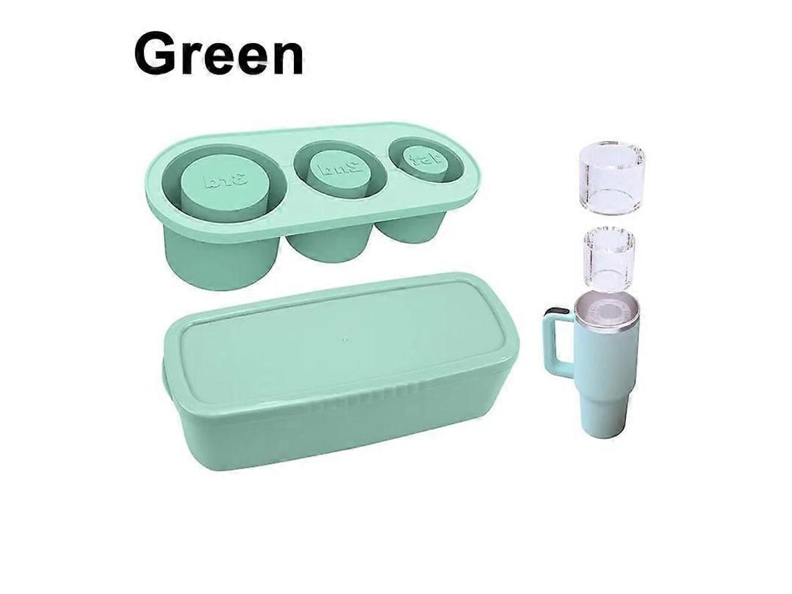 Bandeja Cilíndrica De Silicona Para Cubitos De Hielo Con Tapa Para Vasos Stanley, Grado 3, Color Verde.