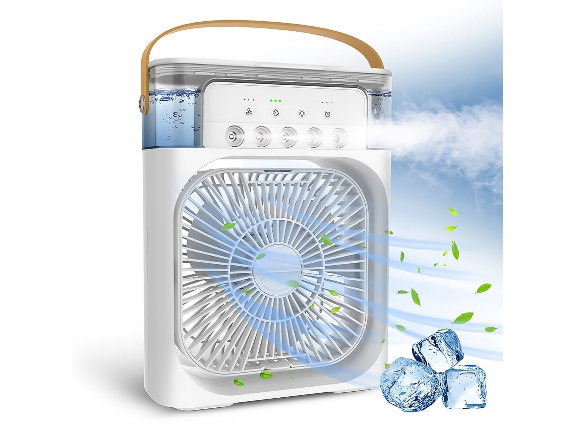 Mini Aire Acondicionado Ventilador KLACK Portatil Enfriador de aire 4 en 1 - Ventilador, Humidificador, Aromaterapia y Luz Led de colores Azul