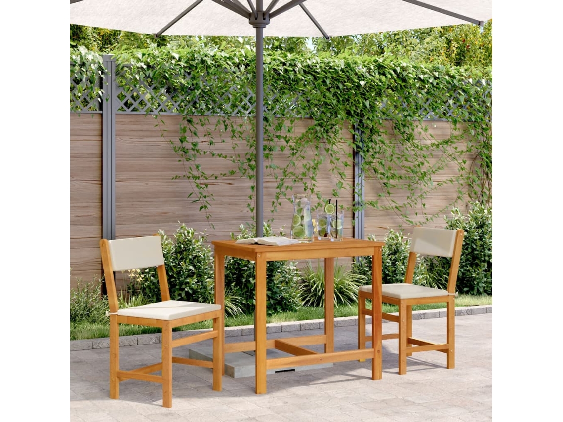 Conjunto de balcón de 3 piezas con cojines, madera maciza de acacia, Dkd Home Decor