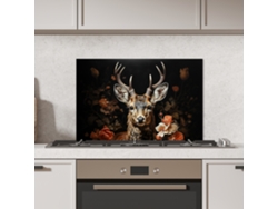 Panel Antisalpicaduras Cocina Ciervo - Animal - Flores - Naturaleza - Botánico 70x50 Cm