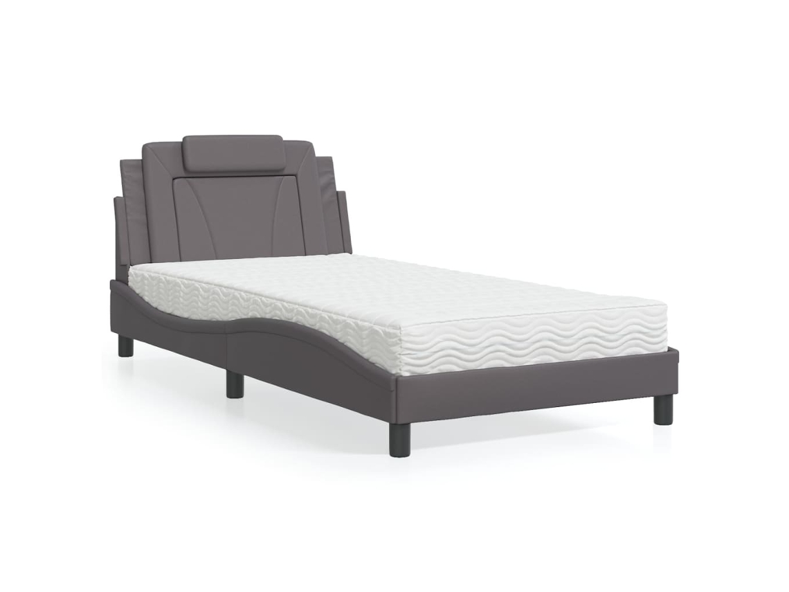 Cama Con Colchón Cuero Sintético Gris 100x200 Cm
