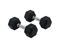 Juego de mancuernas hexagonales de 16 kg para entrenamiento muscular, de metal negro y goma.