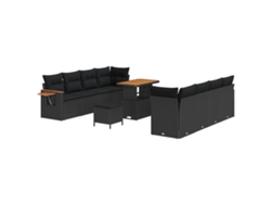 Conjunto 11 De Lounge De Jardín De Vidaxl Con Cojines Negro Ratán