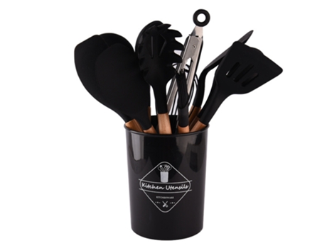 Juego de utensilios de cocina, juego de espátula de utensilios de cocina de silicona, juego de utensilios de cocina de silicona, negro