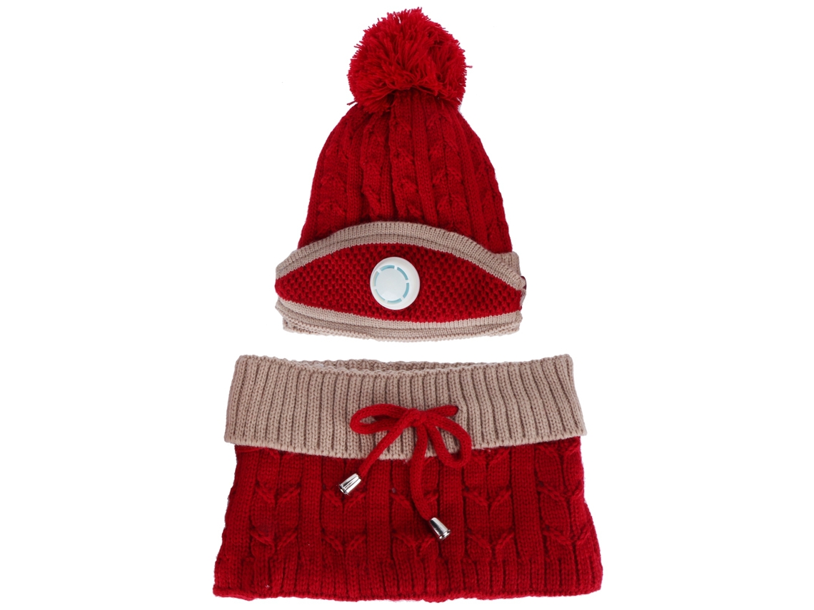 Conjunto De Gorro De Punto Acolchado Con Capucha Para Mujer, Ideal Para El Invierno, En Rojo Y Marrón.