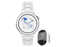 Reloj inteligente de 1,32 pulgadas, componentes de plástico, 256 kb de ROM, 192 kb de RAM, pantalla IPS, pulsera de cerámica, color plateado.