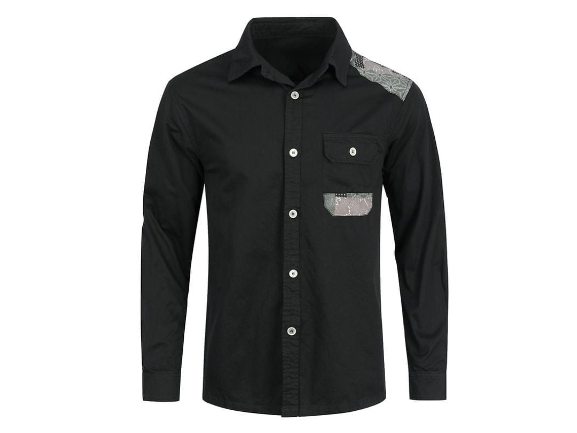 Fasst-camisa Casual Para Hombre Mystdiy Con Solapa Y Diseño De Empalme Manga Larga