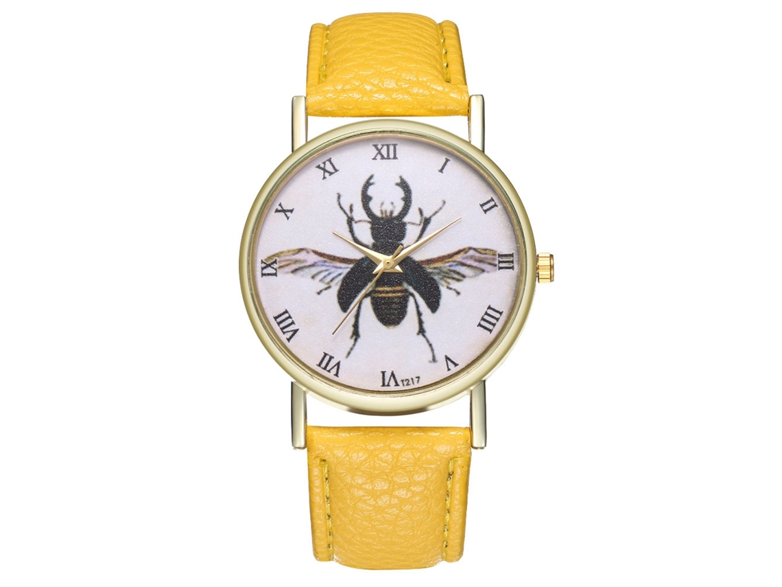 Reloj De Pulsera Pareja De Moda Con Correa De Pu, Dial Redondo, Cuarzo (amarillo)