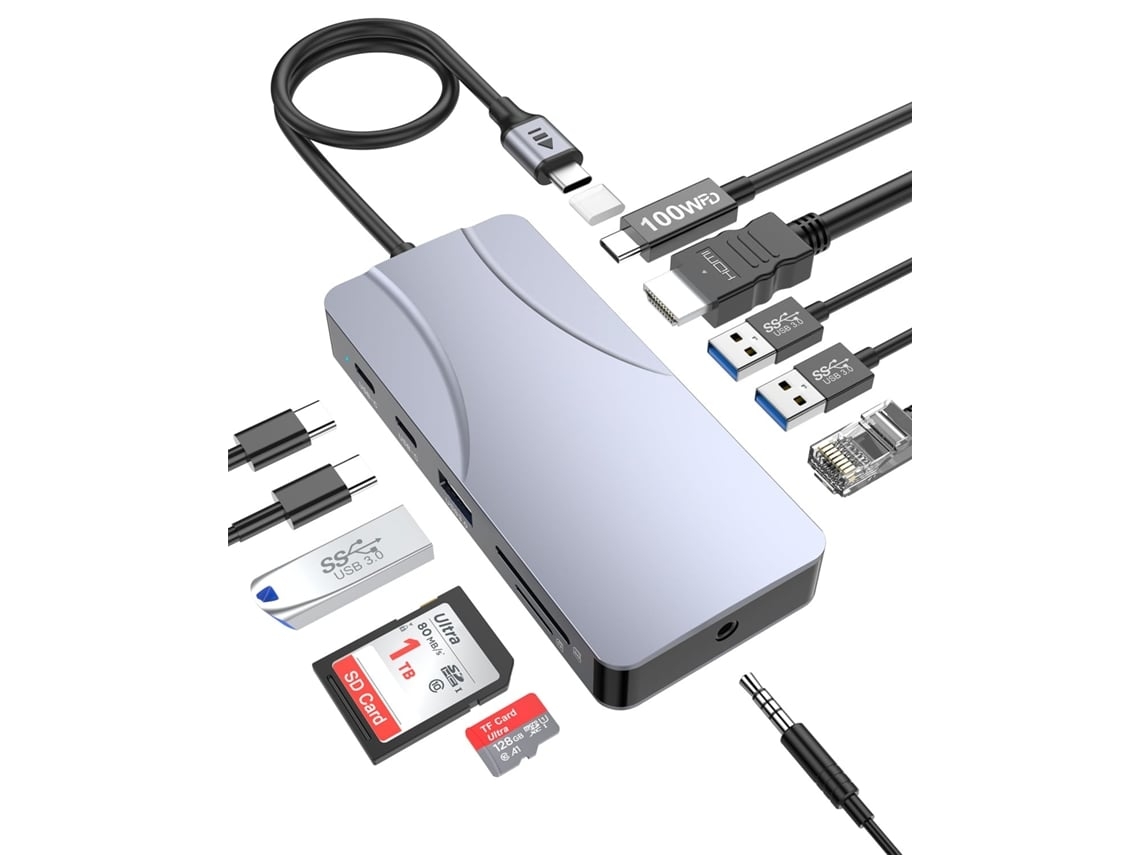 Estación de acoplamiento 11 en 1, concentrador USB C, adaptador para múltiples monitores para portátil con HDMI, 3 USB A 3.2, 2 USB C 3.2, 100 W, Ethernet PD Chennnls