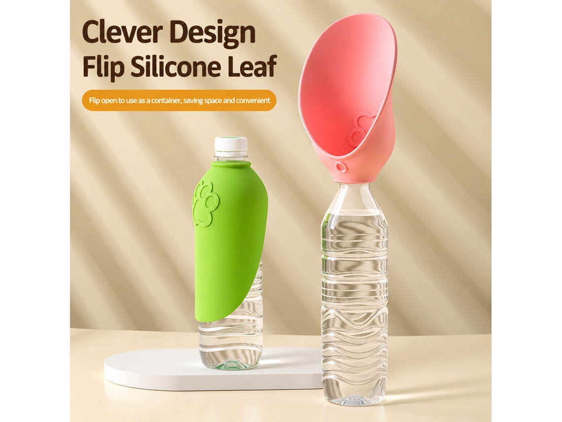 Dos Bebederos Portátiles, Aptos Para Gatos Y Perros, De Color Rosa Y Verde, Que Se Pueden Conectar A Botellas De Agua.