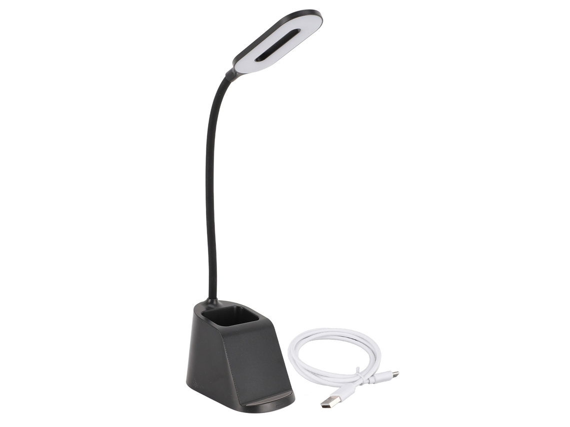Lámpara De Escritorio Led 3 En 1 Con Carga Inalámbrica Y Portaminas, Antiparpadeo Para Dormitorio, Estudio, Oficina - Negro