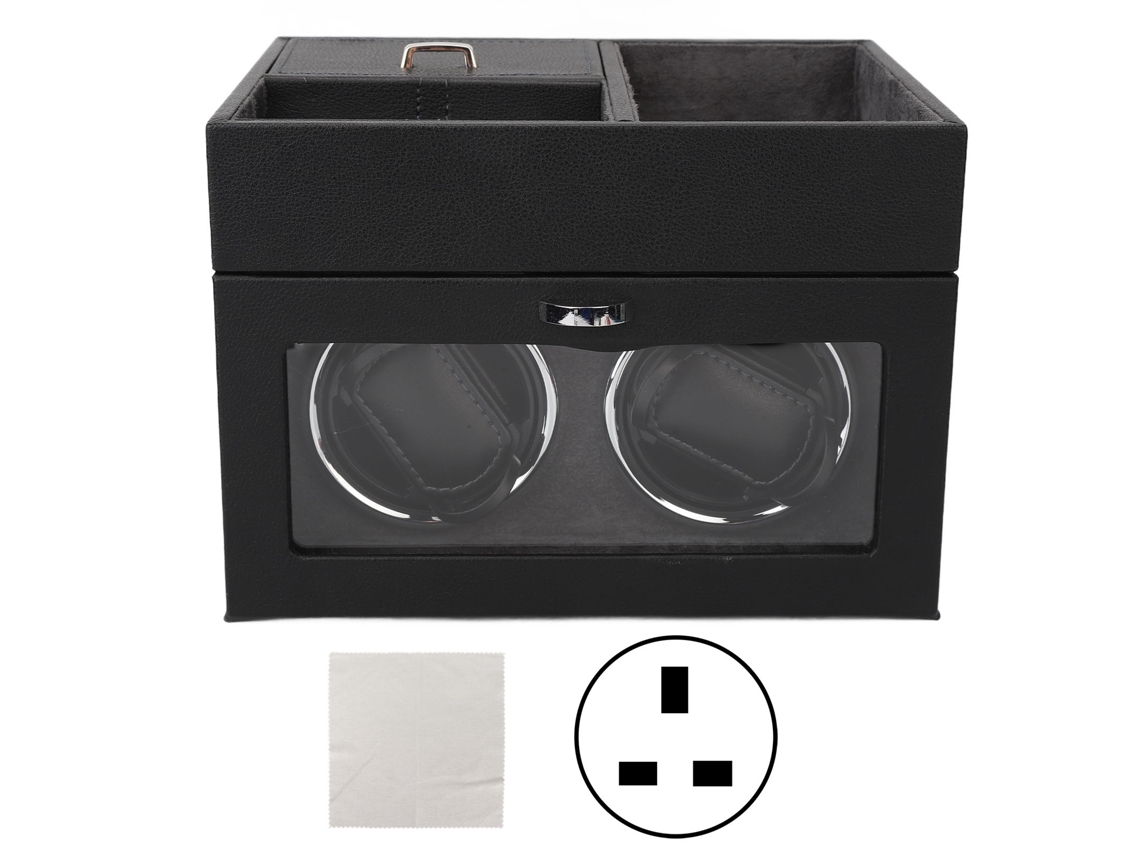 Caja doble de relojes vertical silenciosa con luz ajustable, enchufe británico, gris