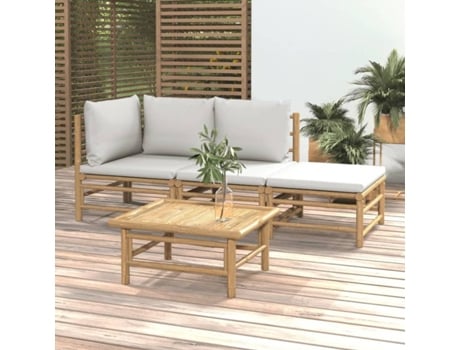 Conjunto 4 de muebles de jardín VIDAXL bambú y cojines gris claro