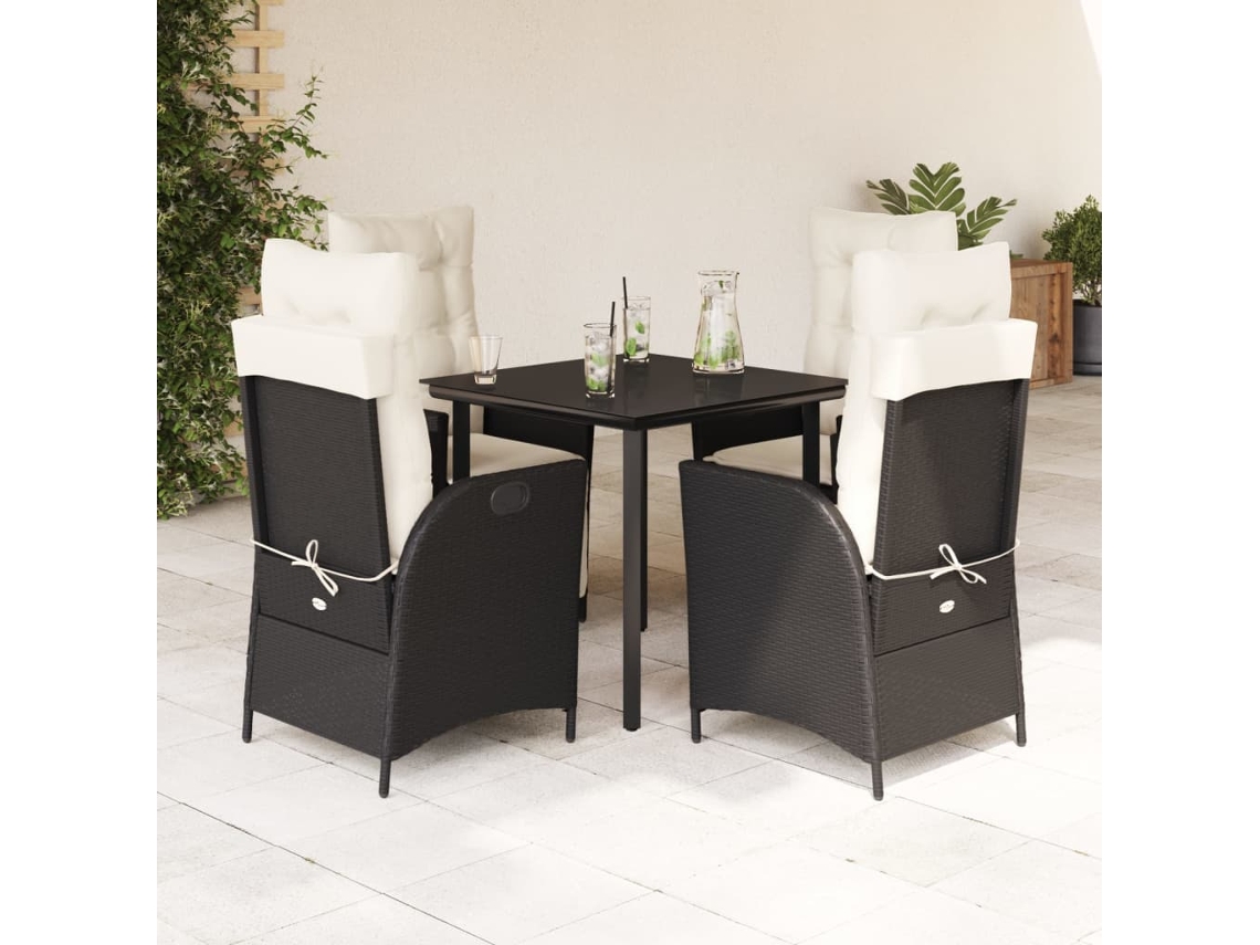 Juego de comedor de jardín de 5 piezas con cojines, mimbre sintético negro, DKD Home Decor