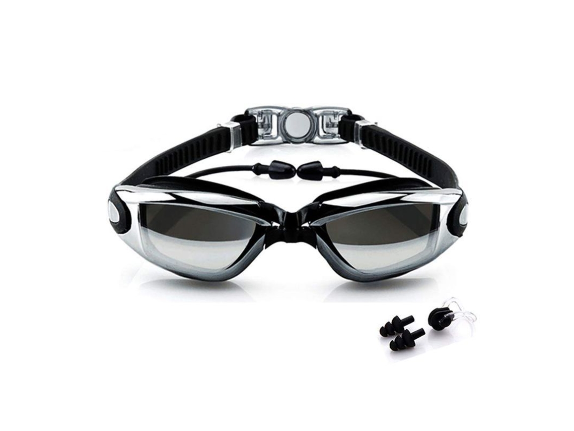 Gafas De Natación Con Tapones De Oído Antidesborde Antifog Protección Uv Sin Fugas Negro