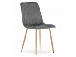 Silla De Comedor Jewa Asiento Gris Oscuro, Patas Color Madera, Asiento De Terciopelo, Asiento Ergonómico