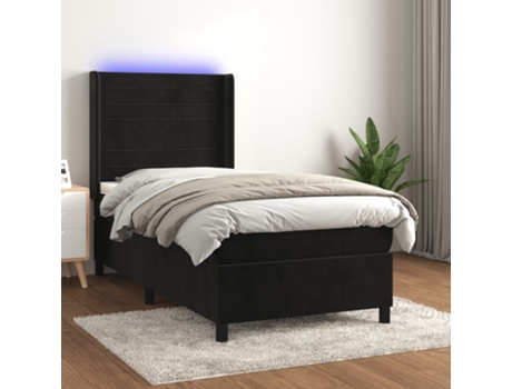 VIDAXL Colchón con somier/LED (Negro - Terciopelo - 90 x 190 cm)