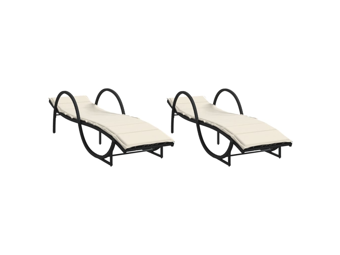 Tumbonas con cojines, 2 piezas, mimbre, negro, MAISON EXCLUSIVE