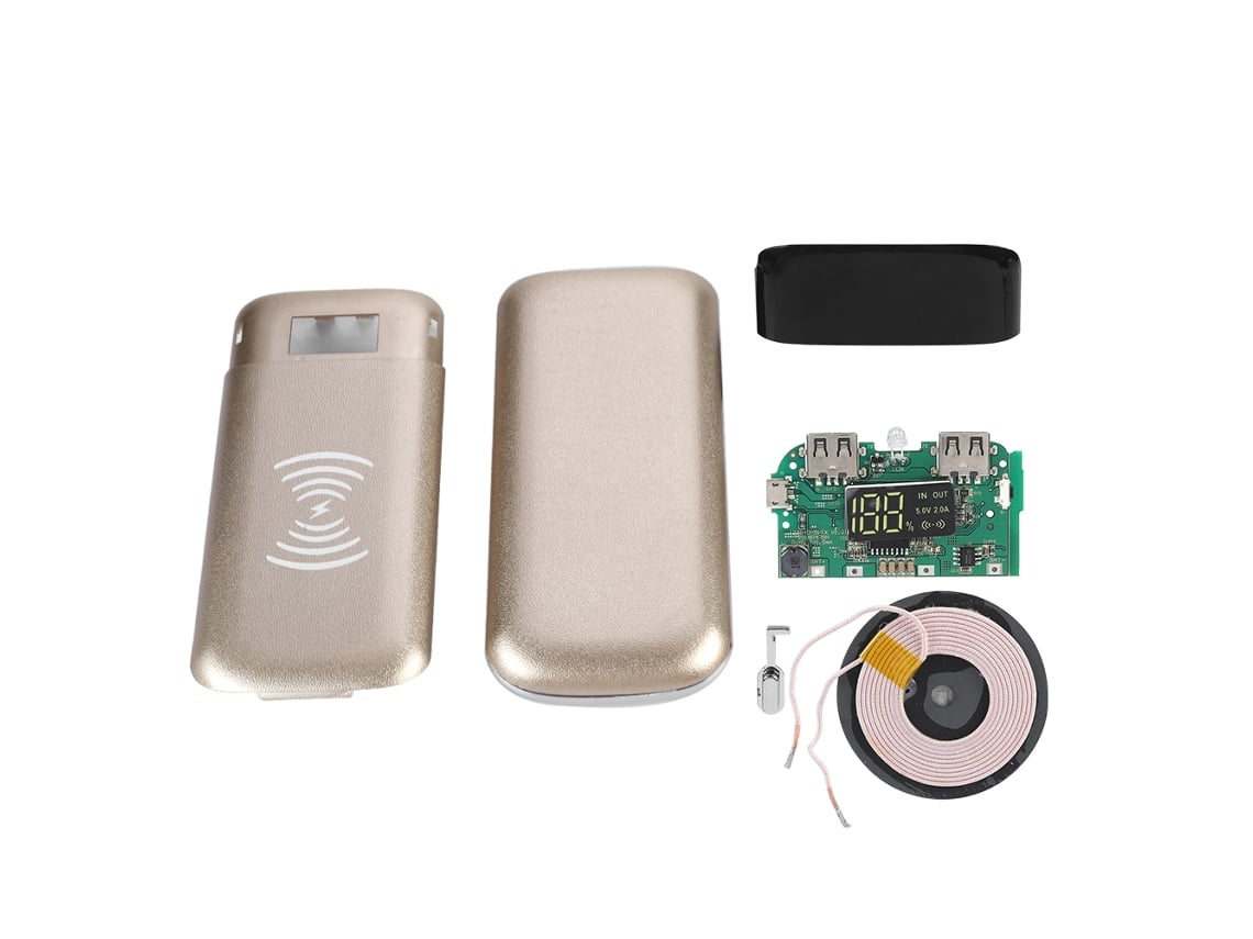 Kit De Power Bank Con Pantalla Digital Carga Inalámbrica Qi 10000mah Caja Diy Usb Oro