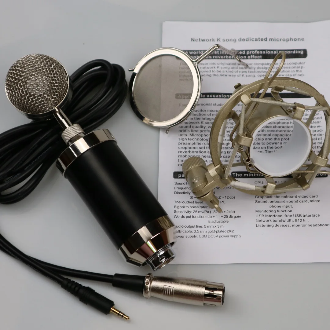 Micrófono de condensador con cable para karaoke, estilo retro, color negro, para uso en estudio. MDUG