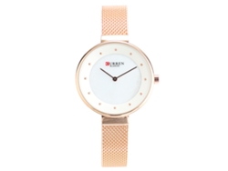 Reloj De Pulsera Analógico Para Mujer Con Correa De Malla, Movimiento De Cuarzo, Resistente Al Agua, Oro Rosa, Esfera Blanca.