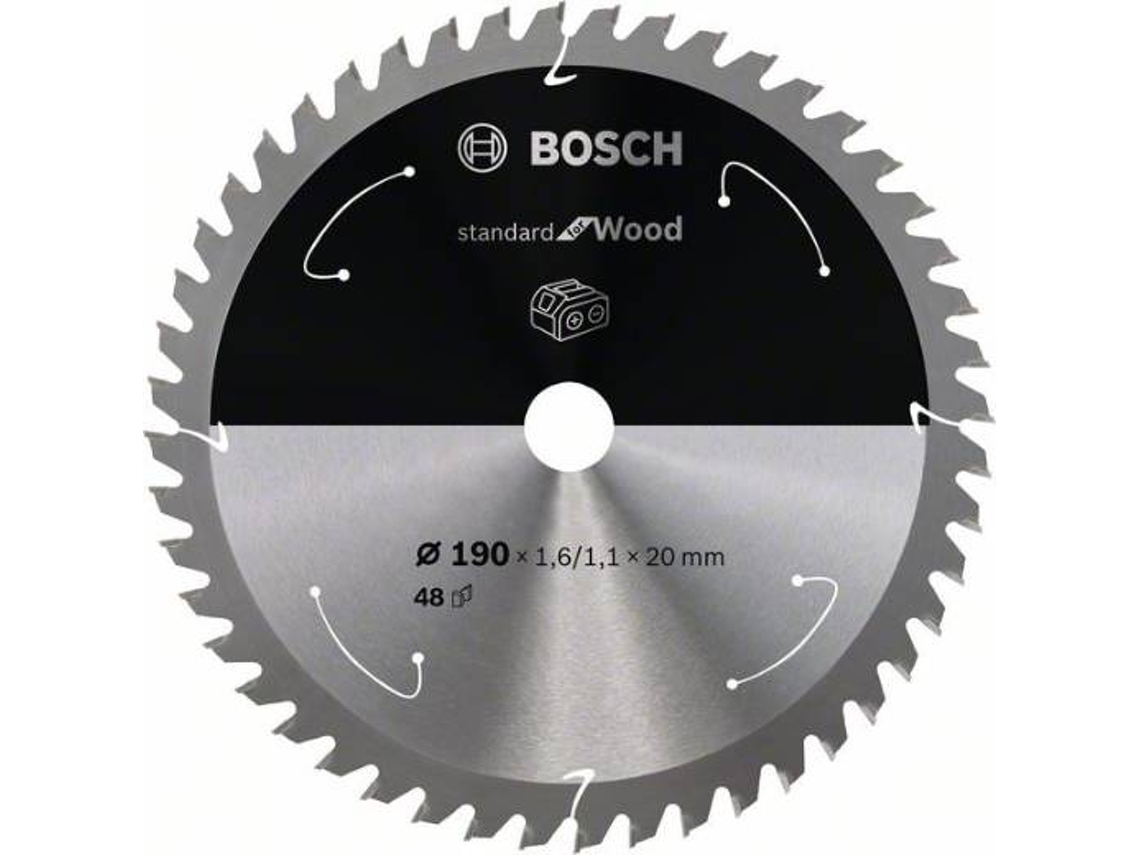 Disco de Sierra Circular BOSCH Standard para Madera Para Sierras a Batería 190x1.6/1.1x20 T48 para Sierras Meia-Esquadria