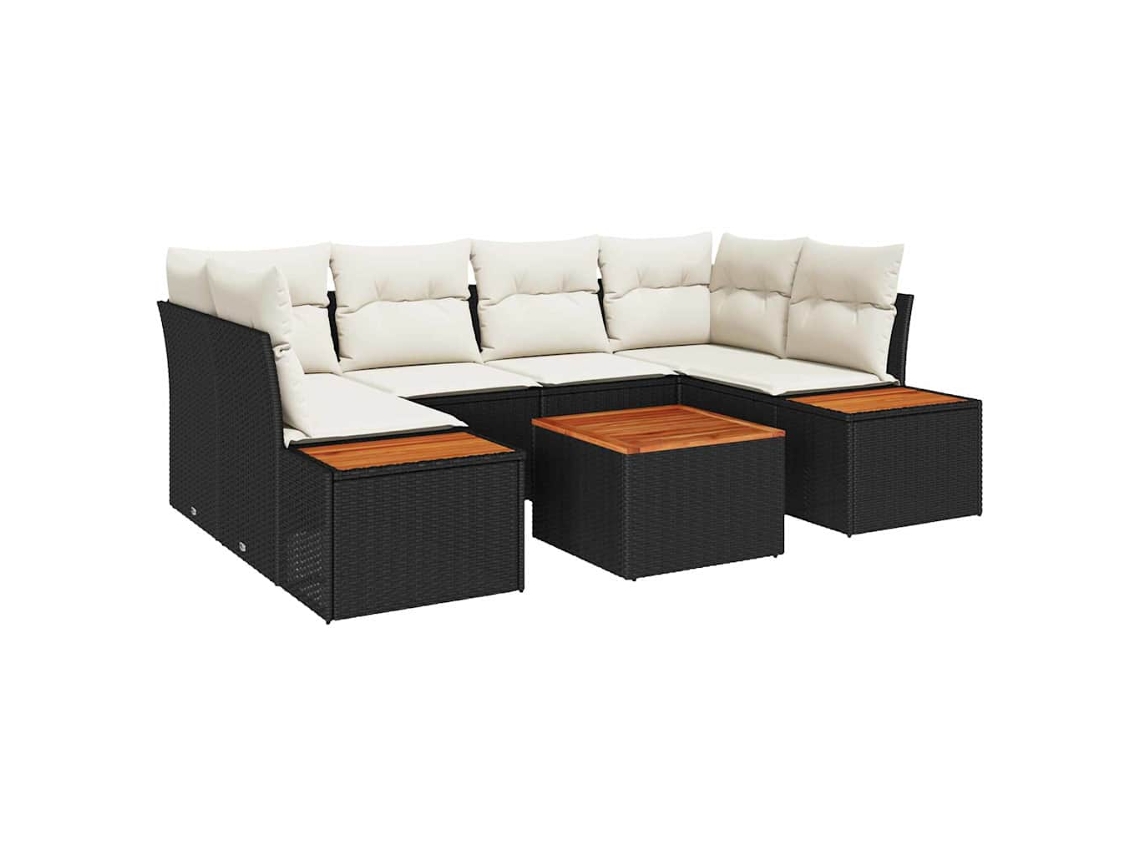Maison Exclusive - Conjunto De Sofá De Jardín 7 Pcs Negro Poliratán