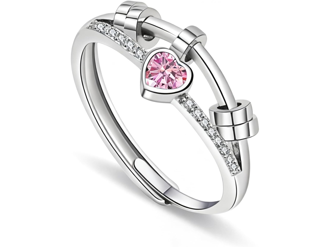 Anel Giratório Anti-stress Chrui Zircão Prata Dupla Camada (rosa)