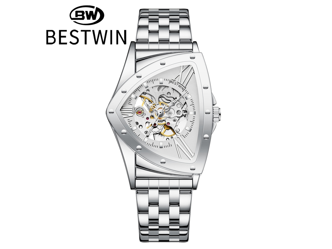 Reloj Mecánico Triangular Esqueletizado Para Hombre (blanco)