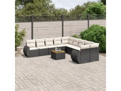 Conjunto de sofá de jardín de 11 piezas con cojines de mimbre sintético negro de DKD Home Decor