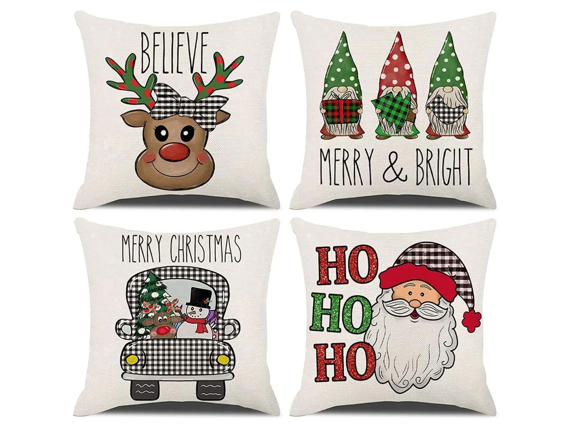 Juego De 4 Fundas De Almohada Navideñas Con Motivos De Copos De Nieve