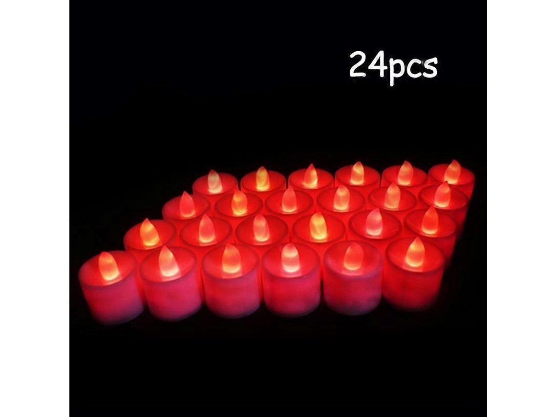 Rebe-velas Led Sin Llama De Plástico Con Luz Amarilla Para Exterior, 12/24/36/48 Piezas, Decoración De Fiestas Y Navidad 24 Piezas Rojas