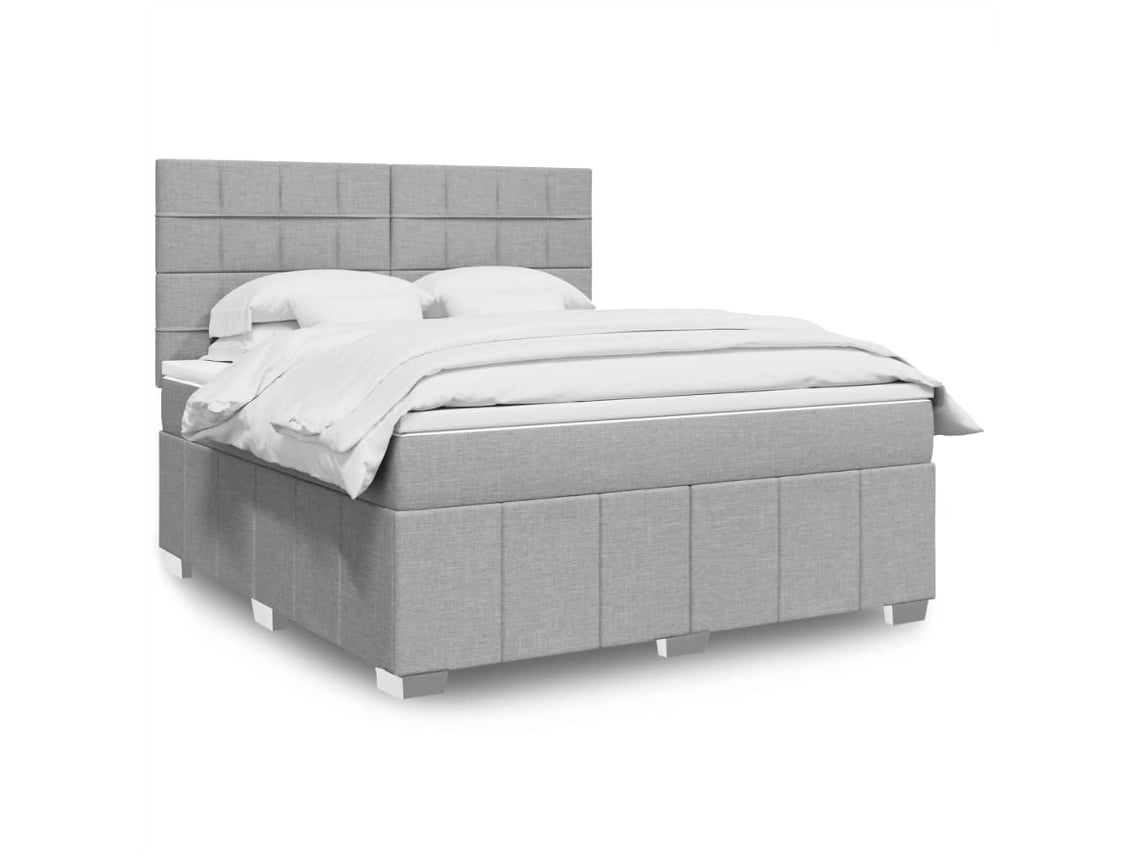 Cama Box Spring Con Colchón Tela Gris Claro 180x200 Cm