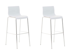Juego de 2 taburetes de bar Hover con estructura de plástico de 4 patas en color blanco/cromo