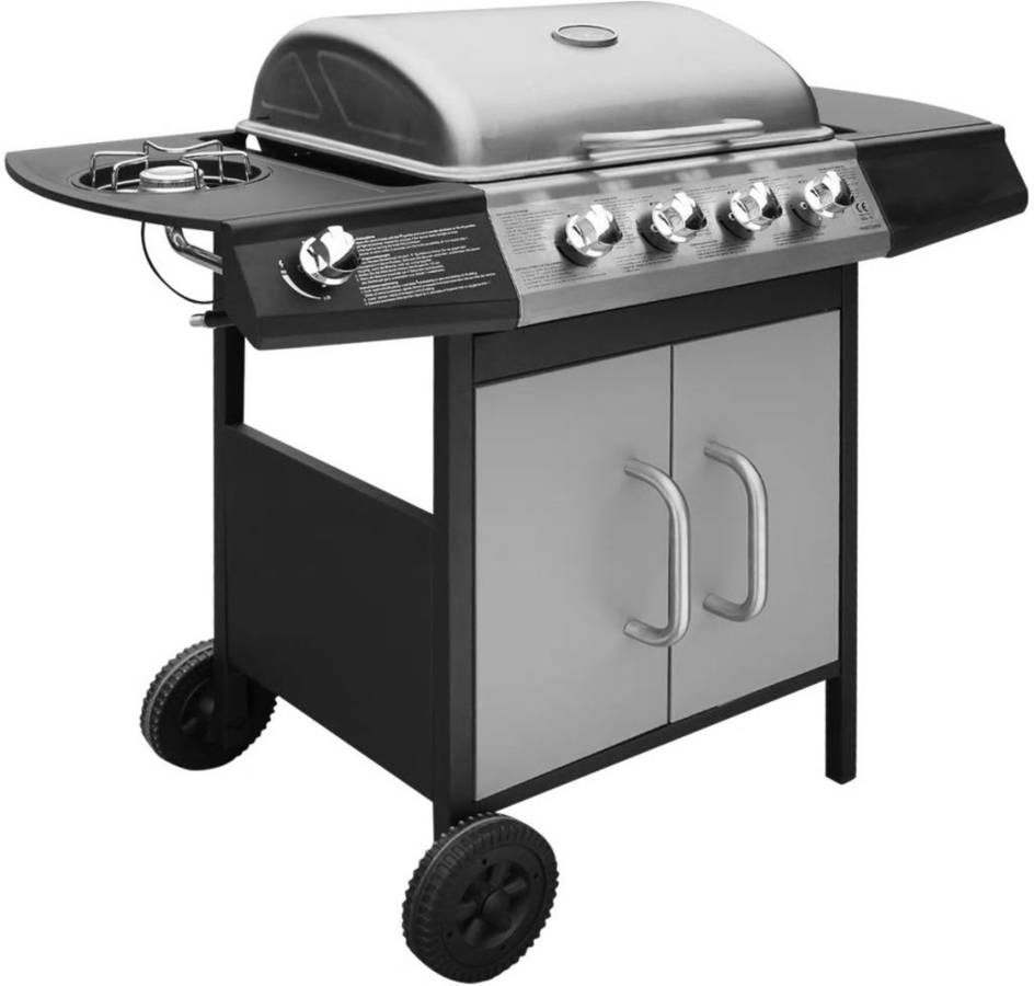 Barbacoa Vidaxl Gas 4+1 zonas de negro y gris spcc acero inoxidable 104 x 554 977 cm