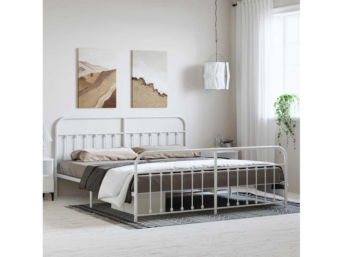 Estructura Cama Sin Colchón Con Estribo Metal Blanco 193x203 Cm