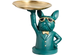 Figura De Bulldog Francés De Vinbcorw Con Bandeja De Acero Inoxidable, Decoración De Mesa, Recipiente Verde.