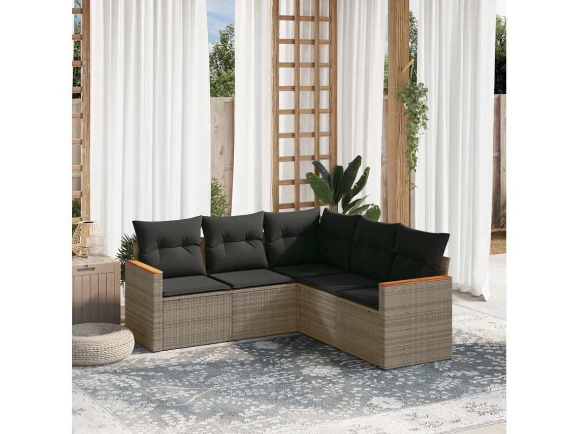 Conjunto de sofá de jardín de 5 piezas con cojines, ratán gris, DKD Home Decor
