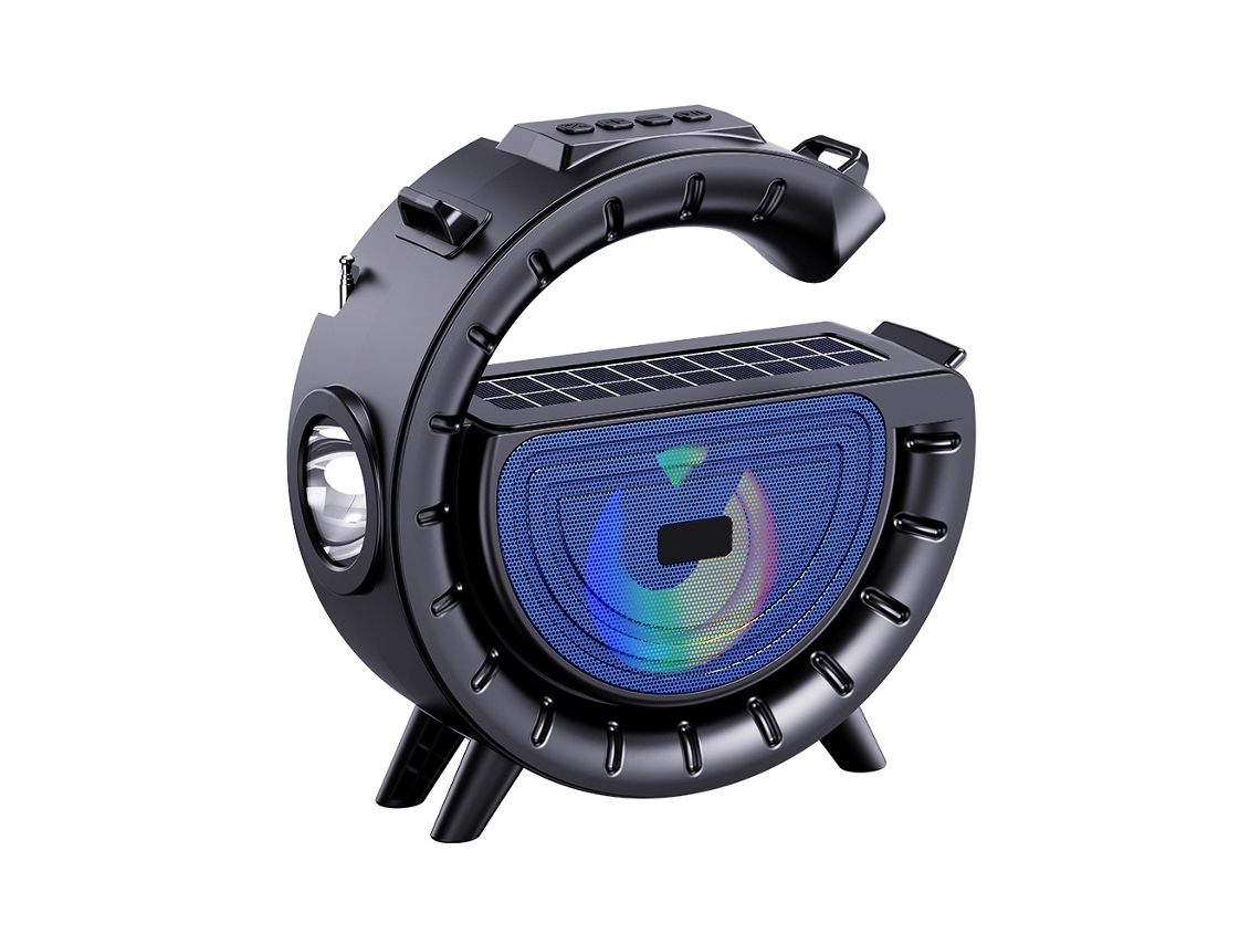 Altavoz Bluetooth, linterna y reproductor solar para fiestas en interiores y exteriores, senderismo y ciclismo, redondo, azul Sfushos