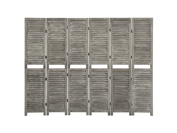 Biombo separador de ambientes, 6 paneles, 214 x 166 cm, madera de paulownia gris envejecida, Dec031074