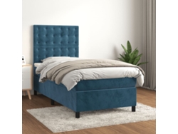 Cama Box Spring Con Colchón Terciopelo Azul Oscuro 90x190 Cm