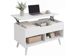 Mesa De Centro Con Tapa Elevable Y Almacenamiento Oculto, 75 Cm, Blanca Perforada.