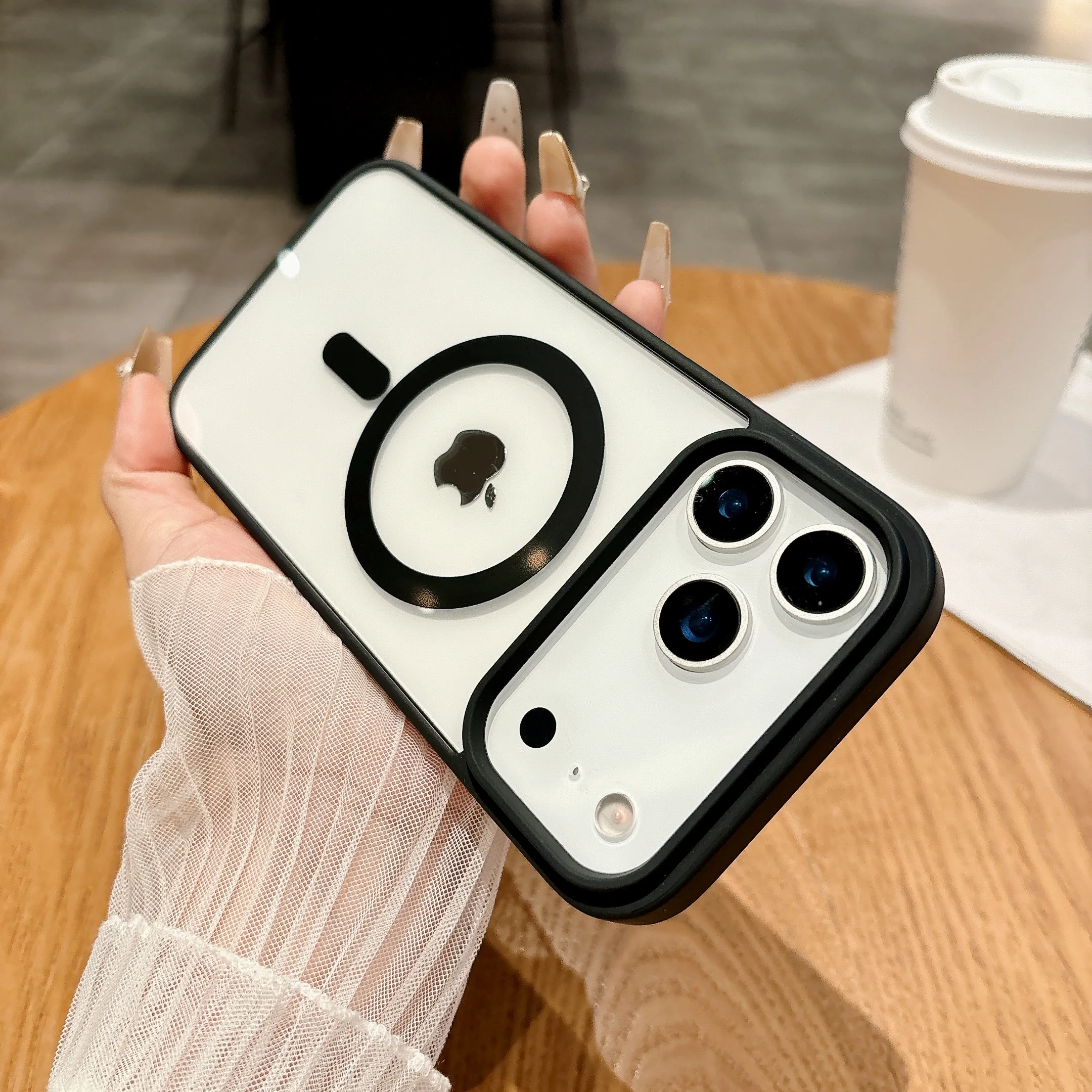 (negro, Iphone 15 Pro Max) Funda Sencilla De Acrílico Transparente Para Teléfono, Compatible Con Carga Inalámbrica Magnética, Textura Mate.