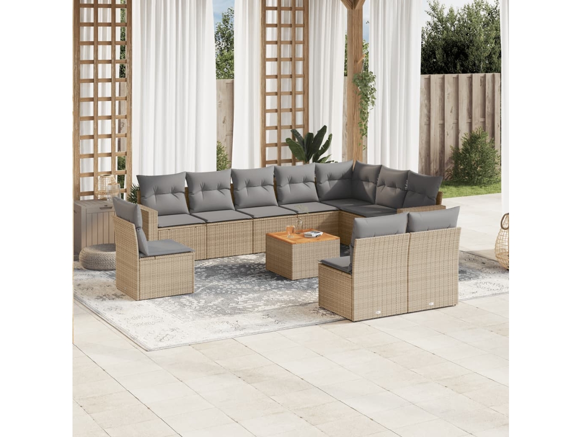 Conjunto de sofá de jardín de 11 piezas con cojines, mimbre sintético beige, DKD Home Decor