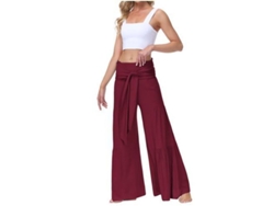 2026-pantalones De Pijama De Pierna Ancha Para Mujer De Cintura Alta Con Correa Atada Para Playa Yoga Y Descanso Xxl Vino Rojo