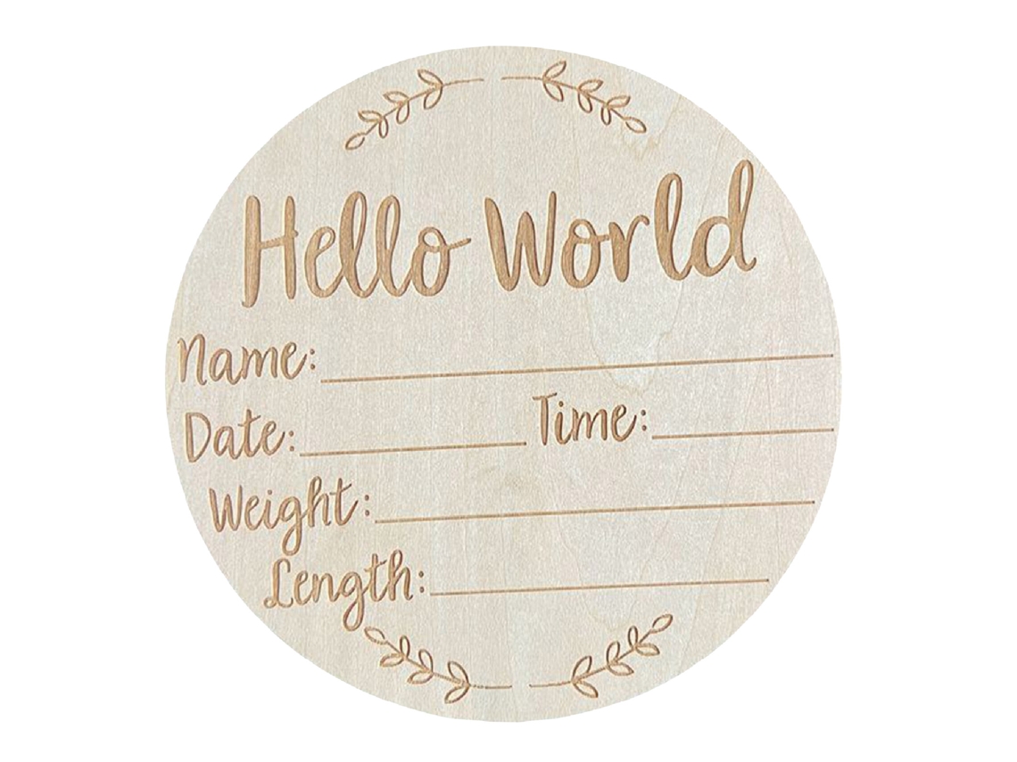 Letrero Redondo "hello World" Para Anunciar La Llegada Del Bebé, De Madera De Tilo, 15 Cm (5,9 Pulgadas), Ideal Para Fotografía Y Decoración Infantil.
