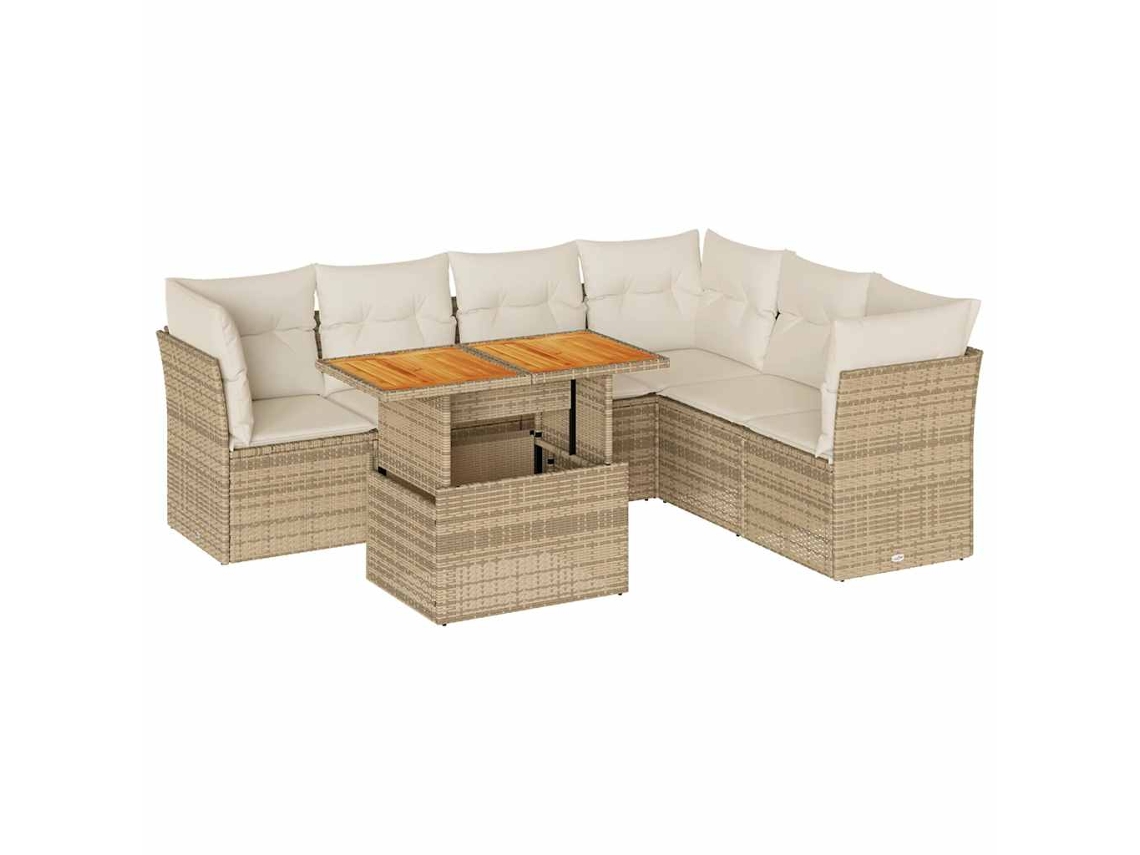 Maison Exclusive - 7 Pcs Conjunto De Sofás P/ Jardim Com Almofadões Vime Pe Bege